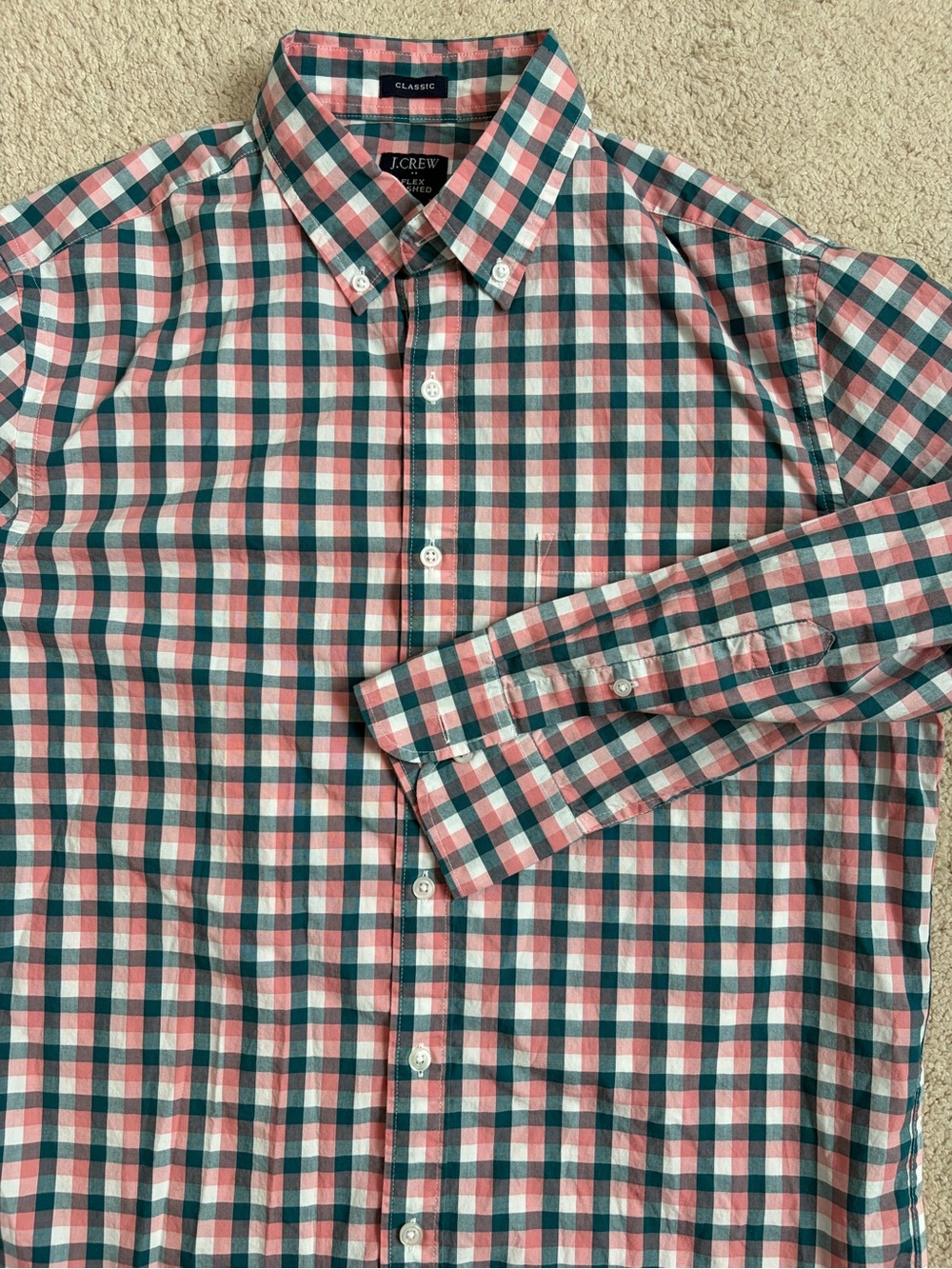 J.Crew NWT Flex Washed Classic Plaid Button Down Shirt Men Sz M Pink Teal White